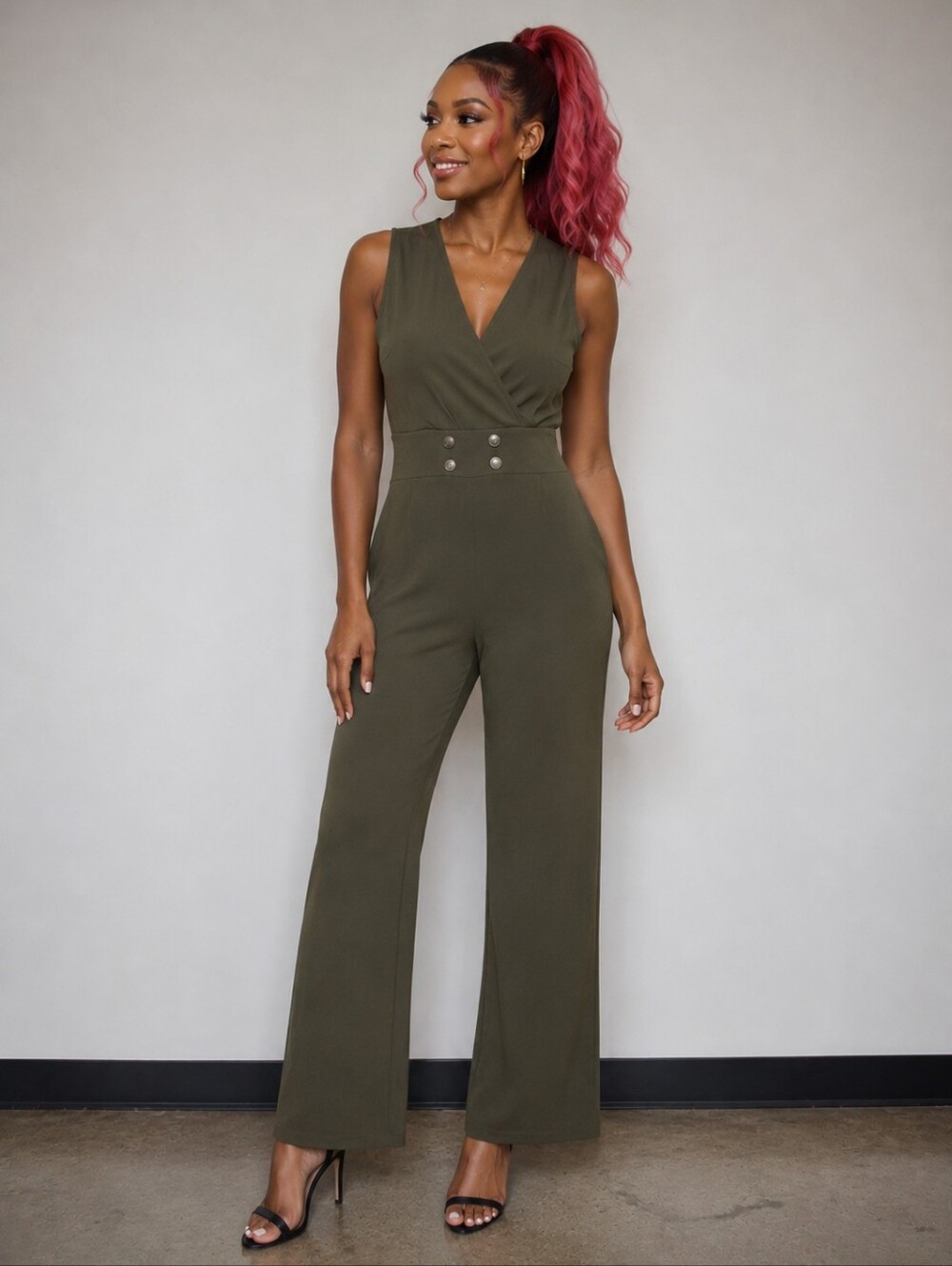 Sleeveless Olive Green Wide-Leg Jumpsuit By Julia NWT Size S